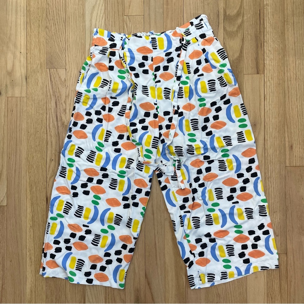 Pepaloves Pants Small culotte Geo White Abstract Boho Experimental Crop Tie Wide
